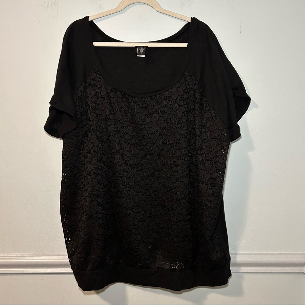 Torrid Black Floral Laced Short Sleeve T-Shirt Size 4X